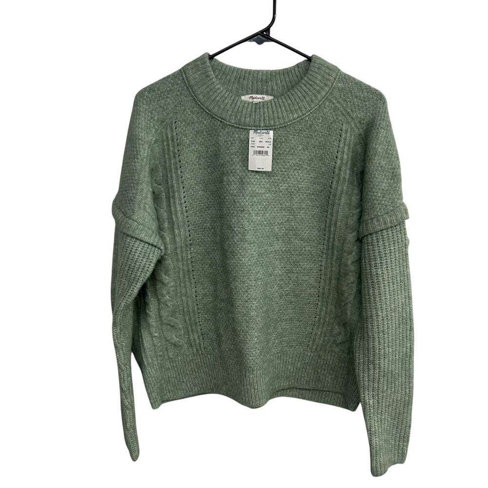 Alpaca Wool Blend Sweater XS Sage Green Crewneck Soft Knit Madewell‎ NWT